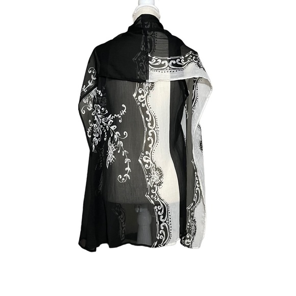 Cold Water Creek Butterfly Sheer Scarf Black & White Floral Scarf Arm Holes NWT - Picture 6 of 10